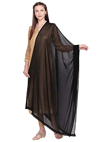 DUPATTA BAZAAR Schwarzes Chiffon-Dupatta für Damen mit Spitze an Bordüre (schwarz, freie Größe) von DUPATTA BAZAAR