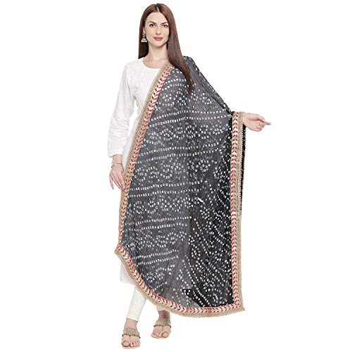 Dupatta Bazaar Damen Bandhini Seide Dupatta mit Gotta Patti Bordüre - Schwarz - Einheitsgröße von DUPATTA BAZAAR