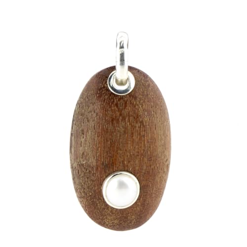 Anhänger Holzkiesel oval aus echtem Treibholz – Unikat | Perle - groß | Fassung aus 925 Sterling Silber | Charm P3126 von DUR-Schmuck