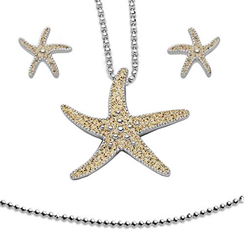 DUR-Schmuck DUR Seestern Anhänger und Ohrstecker mit Kugelkette Silber echter Strandsand und 925er Sterling Silber Kette Aus 925er Sterling Silber Anhänger mit Kette und Ohrsteckern. von DUR
