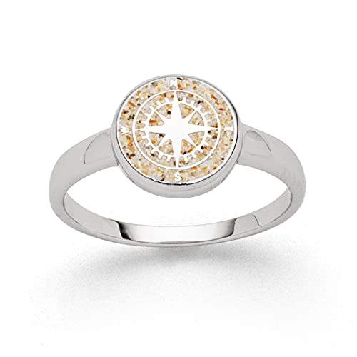 DUR Ring Kompass aus 925 Sterling Silber mit Sand veredelt, Größe: 58, Beige, R5157.58 von DUR
