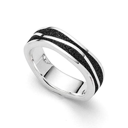 DUR Ring Welle aus 925 Sterling Silber mit Lavasand veredelt, Größe: 58, Silber/Schwarz, R5219.58 von DUR Schmuck