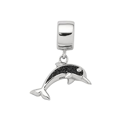 DUR Einzel Charm-Anhänger Delfin für Damen aus 925er Sterling-Silber mit Lavasand in der Farbe Silber und Schwarz, Maße: 1,73x1,6 cm, F287 von DUR-Schmuck