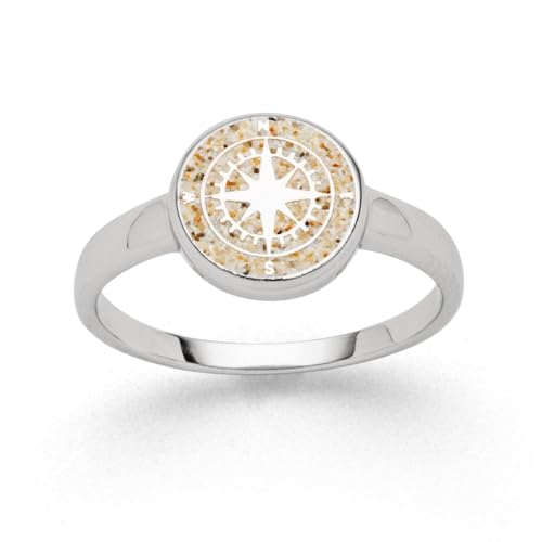 DUR Ring Kompass aus 925 Sterling Silber mit Sand veredelt, Größe: 56, Beige, R5157.56 von DUR-Schmuck
