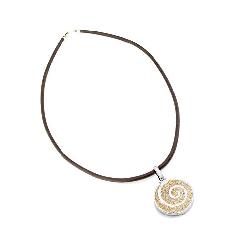 DUR-Schmuck Dur-Anhänger rund und Ohrstecker Sandspirale mit Lederband, echter Strandsand und 925er Sterlingsilber, Kette aus echtem Leder mit Silberverschluss Karabiner Anhänger & von DUR-Schmuck