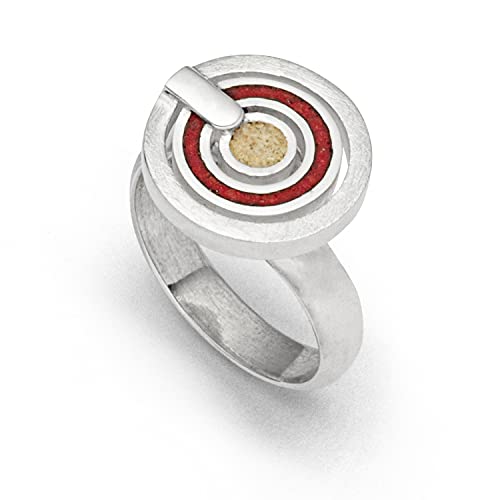 DUR-Schmuck: Ring „Roter Pirat Klein“ – 925er Silber, Strandsand & Koralle – Verstellbare Ringschiene – 15 mm Breite, Größe M, R5659.M von DUR-Schmuck