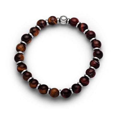 DUR Armband mit rotem und gelbem Tigerauge, Hämatit und 925er Sterling-Silber – Edles Design mit Natursteinen, Maße: 6 mm x 190 mm, A1605.16 von DUR