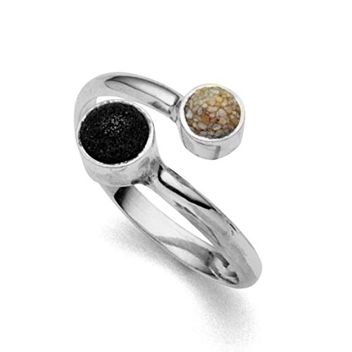 DUR Boje Damen Ring aus 925 Sterling Silber mit Lavasand und Strandsand veredelt, Größe: 52, Silber/Schwarz/Beige, R486352 von DUR