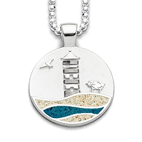 DUR Schmuck Anhänger Pilsumer Leuchtturm, Stein-Strandsand, Silber 925/- rhodiniert (P3957) von DUR