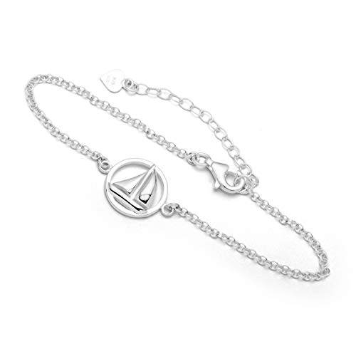 DUR Damen Armband Ahoi Segelschiff aus 925er Sterling-Silber Silber, Länge: 17 cm, A1626 von DUR