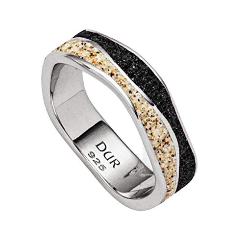 DUR Damen Ring Welle Sand-Lavasand aus Sterling-Silber in der Farbe Silber-Schwarz-Sand, Ringgröße: 56, R5591.56 von DUR-Schmuck