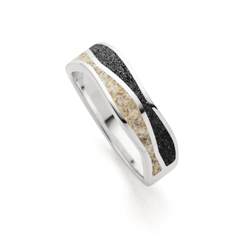 DUR Damen Ring Welle Sand-Lavasand aus Sterling-Silber in der Farbe Silber-Schwarz-Sand, Ringgröße: 56, R5853.56 von DUR