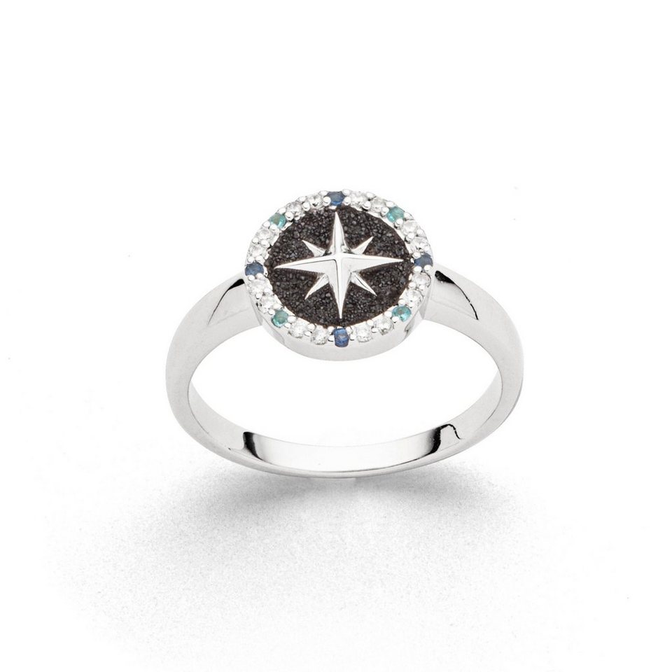 DUR Fingerring DUR Schmuck: Ring Kompassrose 2.0" mit Zirkonia und Lavasand, R5969" von DUR