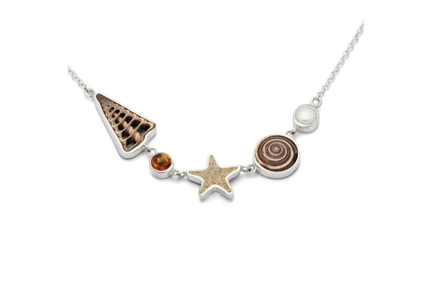 DUR Kette mit Anhänger K2589 Strandrausch 2.0 – Strandsand, Süßwasserperle & Bernstein, 925er Silber – 40 + 5 cm von DUR