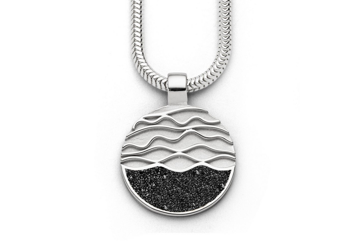 DUR Kettenanhänger P3216 – Runder Strandwellen-Anhänger aus Silber mit Lavasand, 25 m von DUR