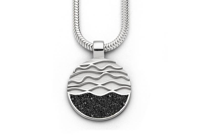 DUR Kettenanhänger P3216 – Runder Strandwellen-Anhänger aus Silber mit Lavasand, 25 m von DUR