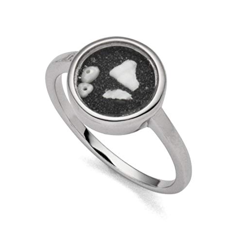 DUR Lavasturm Damen Ring aus 925 Sterling Silber mit Lavasand, Muscheln und kleiner Perle, Größe: 58, Silber/Schwarz, R479058 von DUR