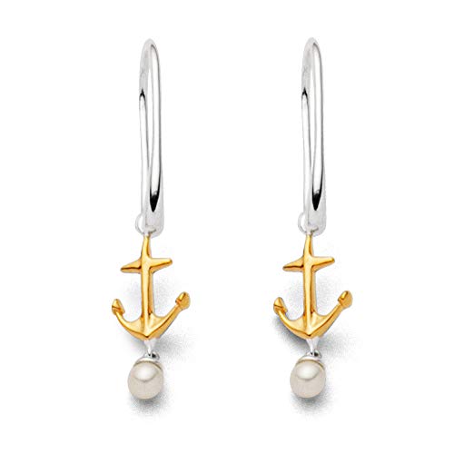 DUR Ohrhänger „Feiner Anker“ mit vergoldetem Anker und weißer Süßwasserperle – Eleganter maritimer Schmuck, Maße: 30 mm x 6 mm, O5122 von DUR