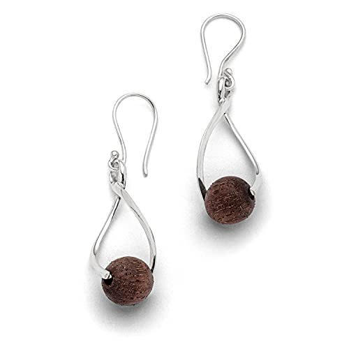 DUR Ohrhänger "Swinging" mit beweglicher Holzkugel und gedrehtem 925er Sterling-Silber – Natürliche Eleganz, Maße: 35 mm x 15 mm, O5313 von DUR