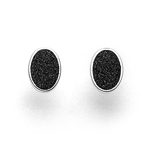 DUR Ohrstecker „Lavasand“ oval aus 925er Sterling-Silber mit echtem Lavasand – Edler Kontrast aus Natur und Silber, Maße: 12 mm x 9 mm, O5315 von DUR