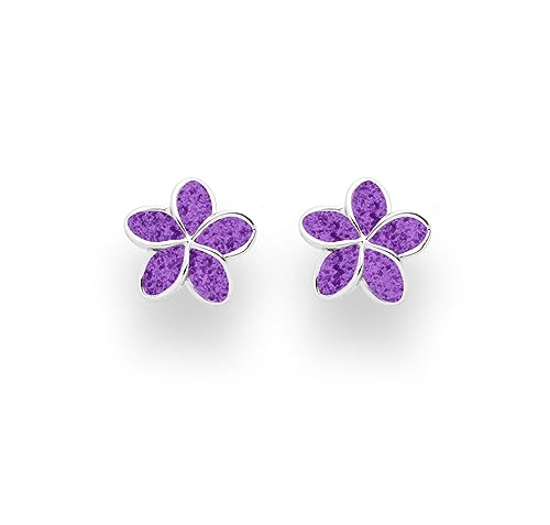 DUR Ohrstecker „Plumeria Blüte“ aus 925er Sterling-Silber mit lila Steinsand – Feminine Eleganz mit tropischem Flair, Maße: 10 mm x 9,5 mm, O5500 von DUR