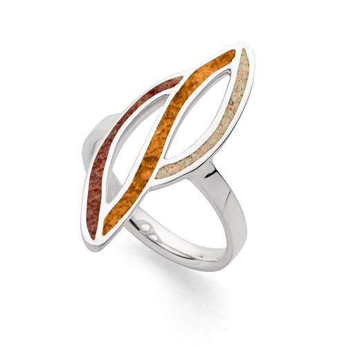 DUR Ring Ocean Stream 2 aus 925 Sterling Silber mit braunem, hellbbraunem Bernstein und Strandsand veredelt in der Farbe Silber/Braun/Hellbraun/Beige, Größe: 52, R5858.52 von DUR