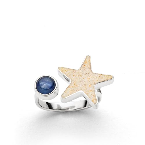 DUR Ring Sandseestern aus 925 Sterling Silber mit Strandsand und Kyanitstein veredelt in der Farbe Silber/Blau, Größe: 58, R5977.58 von DUR