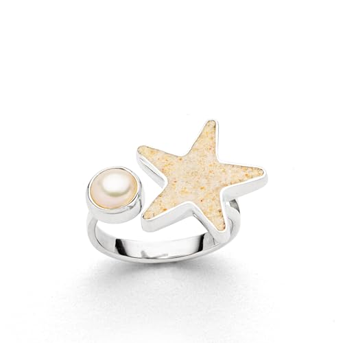DUR Ring Sandseestern aus 925 Sterling Silber mit Strandsand und Süßwasserperle veredelt in der Farbe Silber/Beige, Größe: 58, R5976.58 von DUR