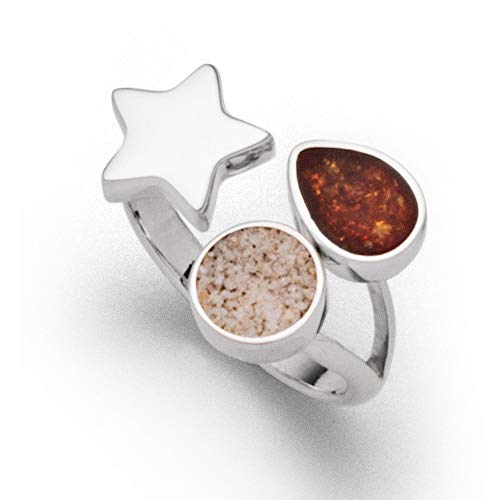 DUR Ring Trio aus 925 Sterling Silber mit Stern, Bernsteintropfen, Sandkreis veredelt, Silber/Weiß/Braun/Sand, Größe: 54, R5406.54 DUR Ring Trio aus 925 Sterling Silber mit Stern, Bernsteintropfen, Sandkreis veredelt, Silber/Weiß/Braun/Sand, Größe: 54, R5406.54 von DUR