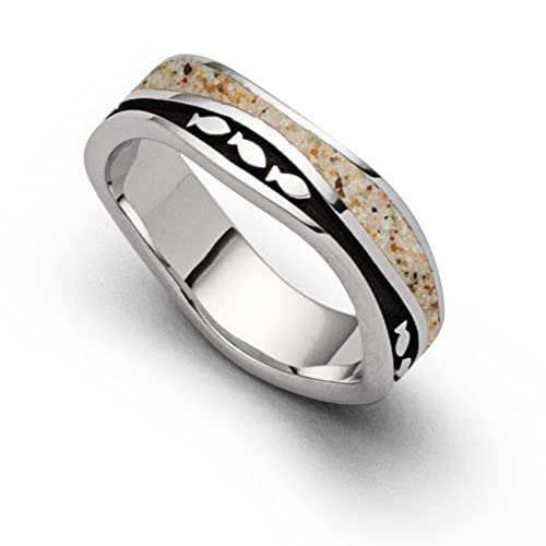 DUR Ring Welle Fischschwarm aus 925 Sterling Silber mit Lavasand und Steinsand veredelt, Größe: 56, Silber/Schwarz/Beige, R5666.56 von DUR