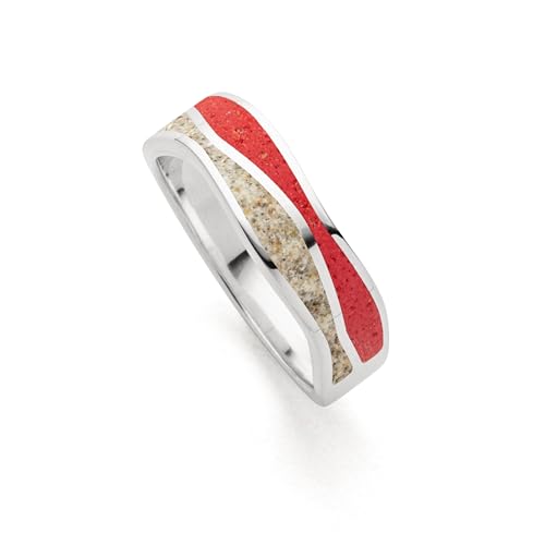 DUR Ring Welle aus 925 Sterling Silber mit Mosaikkoralle und Strandsand veredelt in der Farbe Silber/Rot/Beige, Größe: 52, R5852.52 von DUR