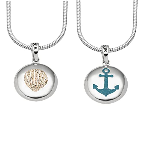 DUR Schmuck Anhänger ANKER/MUSCHEL Ellipse Strand-/Steinsand, Silber 925/- rhod. (P4136) beidseitig tragbar von DUR