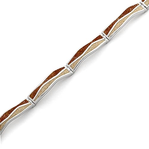 DUR-Schmuck Damen Armband Welle mit Strandsand & Bernsteinsand – rhodiniertes 925er Silber – handgefertigt – 16,5 cm – maritimer Schmuck, A1824 von DUR