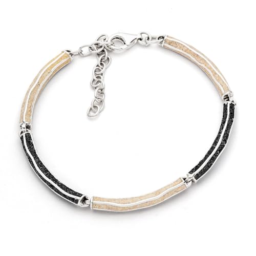 DUR-Schmuck Damen Armband Wellenspiel mit Strandsand & Lavasand – rhodiniertes 925er Silber – handgefertigt – 16,5 cm + 4 cm Verlängerung – maritimer Schmuck, A1847 von DUR
