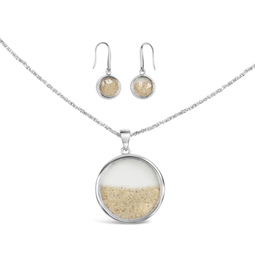 DUR Schmuck Kollektion „Sandsturm“, Ohrhänger, Anhänger und Kette als Set, 925 Sterling Silber mit Strandsand – anlaufsicher rhodiniert, P2936, O4835, K2248 von DUR
