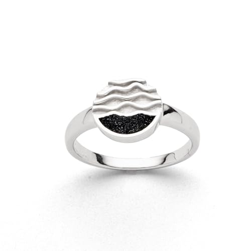 DUR-Schmuck Ring „Strandwellen“ mit echtem Lavasand – rhodiniertes 925er Sterlingsilber – maritimes Design – Breite ca. 11 mm, Gr. 52, R5979.52 von DUR