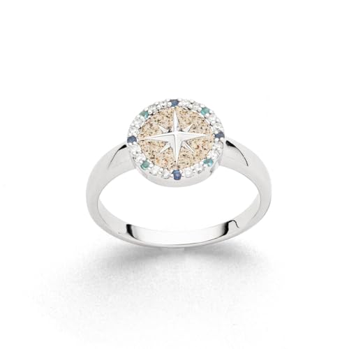 DUR Schmuck Ring KOMPASSROSE 2.0 Strandsand & Zirkonia Silber 925/- rhodiniert R5967 RingSize 54 (17.2) von DUR
