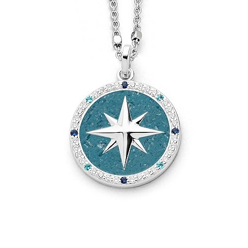 DUR Anhänger für Halsketten Kompassrose 2.0 Zirkonia und blauer Steinsand, aus 925 Sterling Silber, B: 23 mm, P4341 von DUR