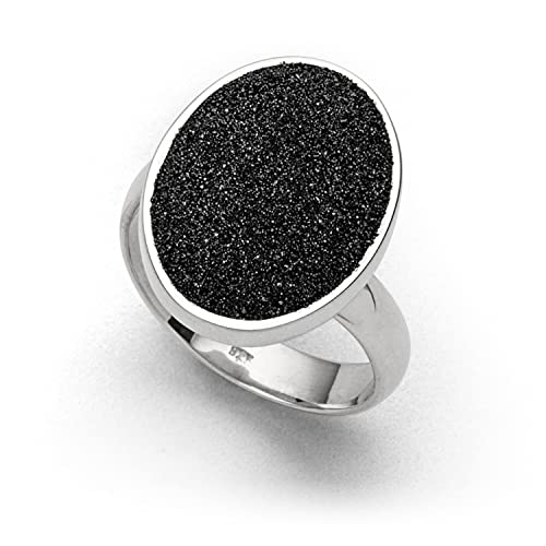 DUR Schmuck: Ring „Lavasand Oval“ – 925er Silber & Lavasand – Verstellbare Ringschiene – 20 x 15 mm, Größe: M, R5706.M von DUR