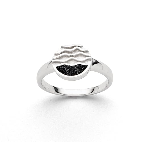 DUR Strandwellen Damen Ring aus Sterling-Silber undLavasand in der Farbe Silber/Schwarz, Größe: 56, R5979.56 von DUR