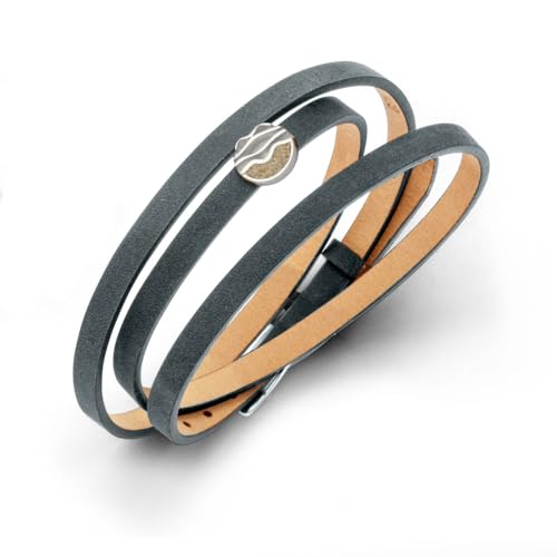 DUR Strandwellen Lederarmband mit 925 Sterling Silber Element mit Sand veredelt, Länge: 58 cm, Beige/Grau-Blau, A1650.EBBE von DUR-Schmuck