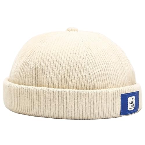 Corduroy Dockercap Cap Ohne Schirm Casual Herren Docker Cap Seemannsmütze Docker Mütze Hafenmütze Seemannskappe Brimless Cap Herrenmütze Verstellbar (Beige-1) von DURINM