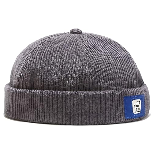 Corduroy Dockercap Ohne Schirm - Casual Herren Seemannsmütze, Docker Mütze, Hafenmütze, Seemannskappe, Brimless Cap, Herrenmütze Verstellbar (Grau -1) von DURINM