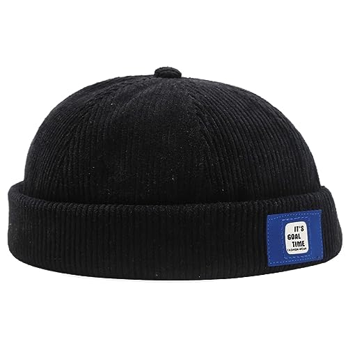 Corduroy Docker Cap Ohne Schirm Casual Herrenmütze Seemannsmütze Hafenmütze Brimless Cap Verstellbar (Schwarz) von DURINM