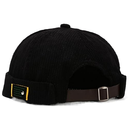 Corduroy Dockercap Ohne Schirm - Casual Herren Seemannsmütze, Docker Mütze, Hafenmütze, Seemannskappe, Brimless Cap, Herrenmütze Verstellbar (Schwarz) von DURINM