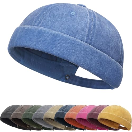 Cotton Docker Cap Herren Verstellbar Seemannsmütze Cap Ohne Schirm Retro Brimless Hat Hafenmütze Fischermütze Bikercap Hat Kopfbedeckung Seemannskappe von DURINM