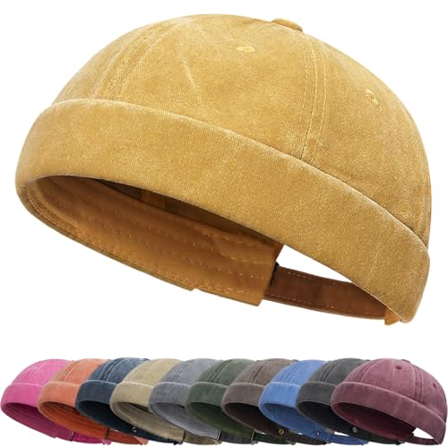 Cotton Docker Cap Herren Verstellbar Seemannsmütze Cap Ohne Schirm Retro Brimless Hat Hafenmütze Fischermütze Bikercap Hat Kopfbedeckung Seemannskappe von DURINM