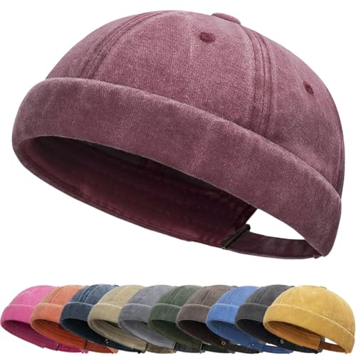 Cotton Docker Cap Herren Verstellbar Seemannsmütze Cap Ohne Schirm Retro Brimless Hat Hafenmütze Fischermütze Bikercap Hat Kopfbedeckung Seemannskappe von DURINM