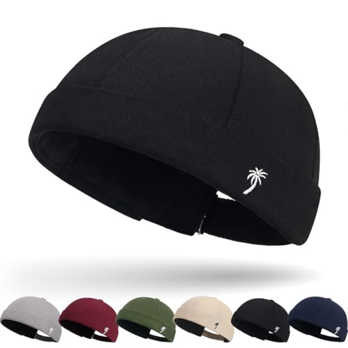 Cotton Docker Cap Seemannsmütze Hafenmütze Original Dockermütze Herren Sommer Brimless Hat Kopfbedeckung Seemannskappe Herren Verstellbar Cap Ohne Schirm Retro Brimless Hat Rolled Cuff Fischermütze von DURINM