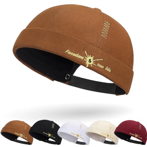 Cotton Docker Cap Seemannsmütze Hafenmütze Original Dockermütze Herren Sommer Brimless Hat Kopfbedeckung Seemannskappe Herren Verstellbar Cap Ohne Schirm Retro Brimless Hat Rolled Cuff Fischermütze Cotton Docker Cap Seemannsmütze Hafenmütze Original Dockermütze Herren Sommer Brimless Hat Kopfbedeckung Seemannskappe Herren Verstellbar Cap Ohne Schirm Retro Brimless Hat Rolled Cuff Fischermütze von DURINM